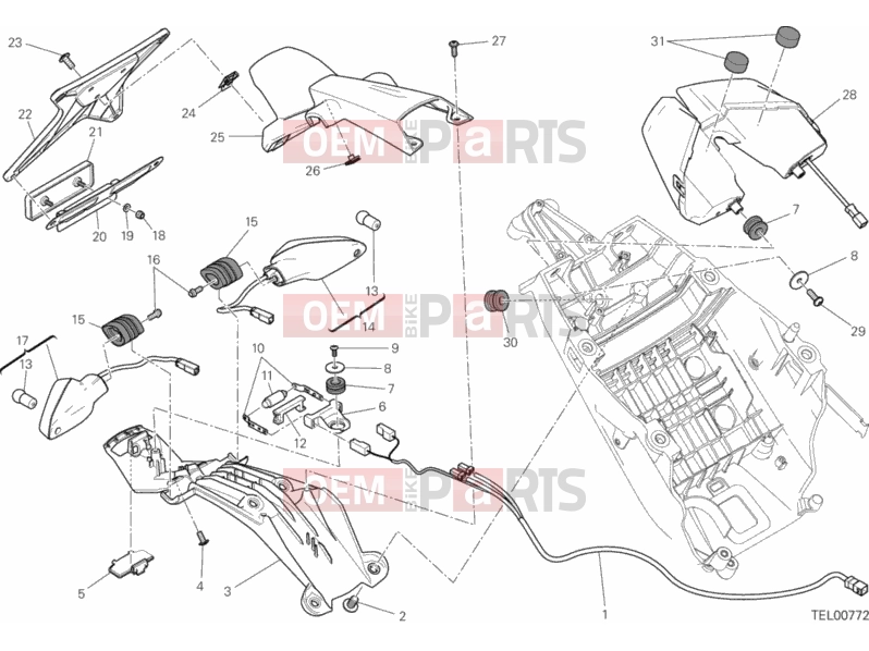 DUCATI 2013 HYPERSTRADA NUMBER PLATE HOLDER - TAIL LIGHT » LIGHTING SYSTEM