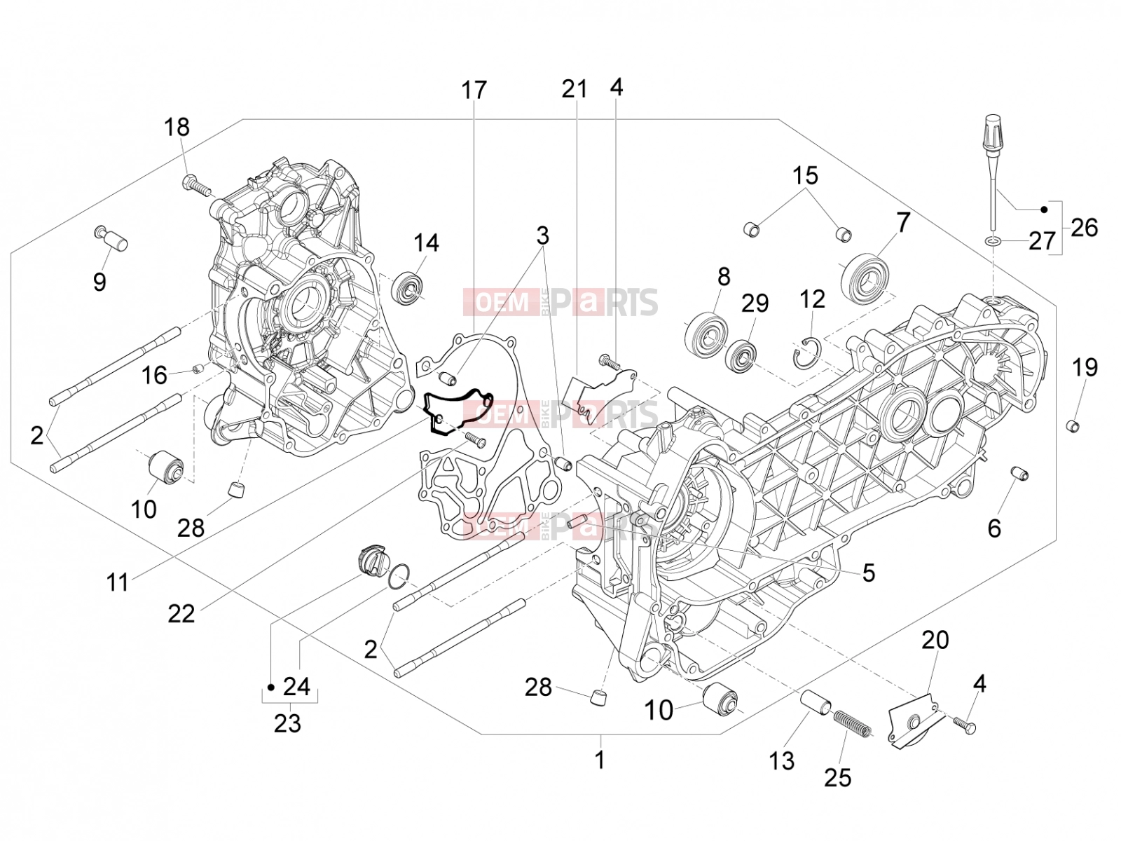 Engine » Crankcase - Piaggio Fly 150 2008