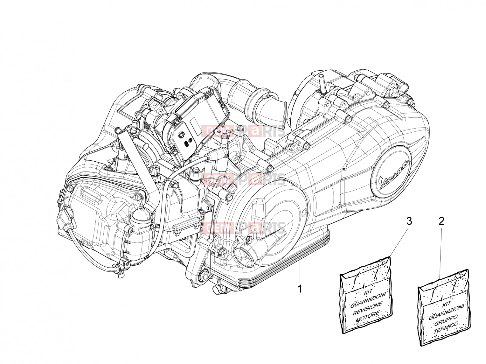 Engine » Engine, assembly - Piaggio Fly 150 3V ie 2017