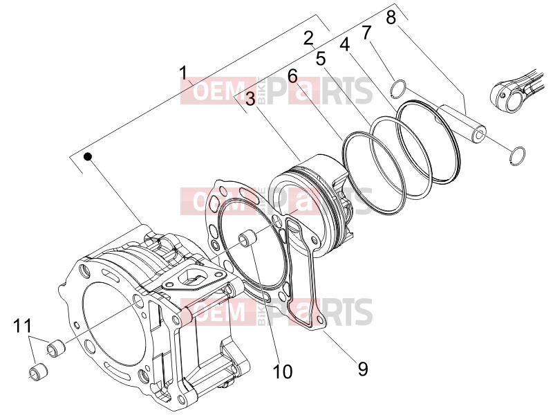 Engine » Cylinder-piston-wrist pin unit - Piaggio MP3 125 2008