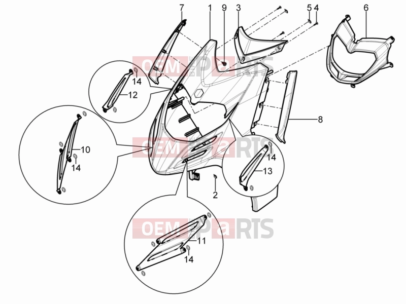 Frame - Plastic parts - Coachwork » Front shield - Piaggio Typhoon 50 4T 4V E2 (USA, CA) 2015