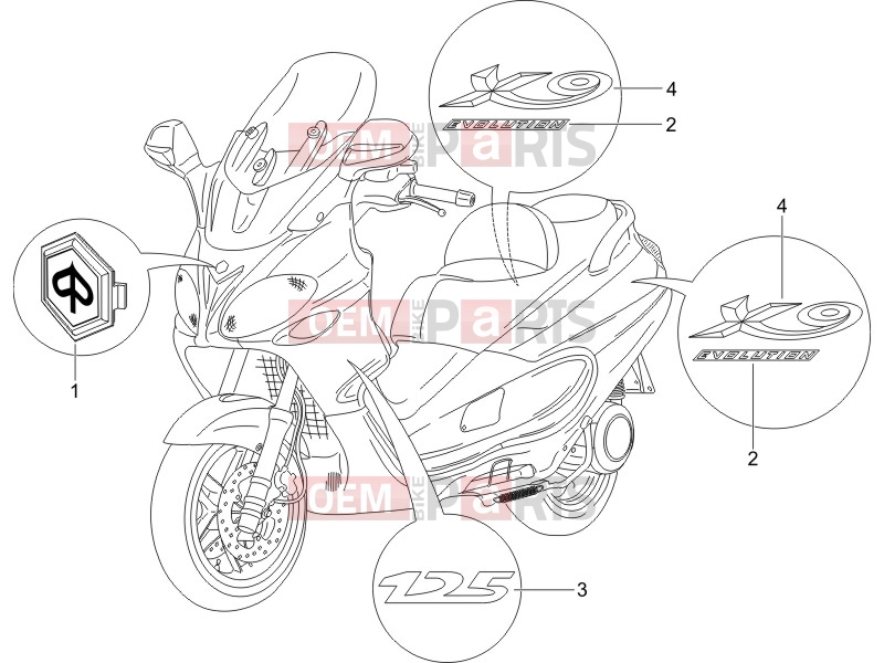 PIAGGIO X9 125 Evolution Frame - Plastic parts - Coachwork » Plates - Emblems