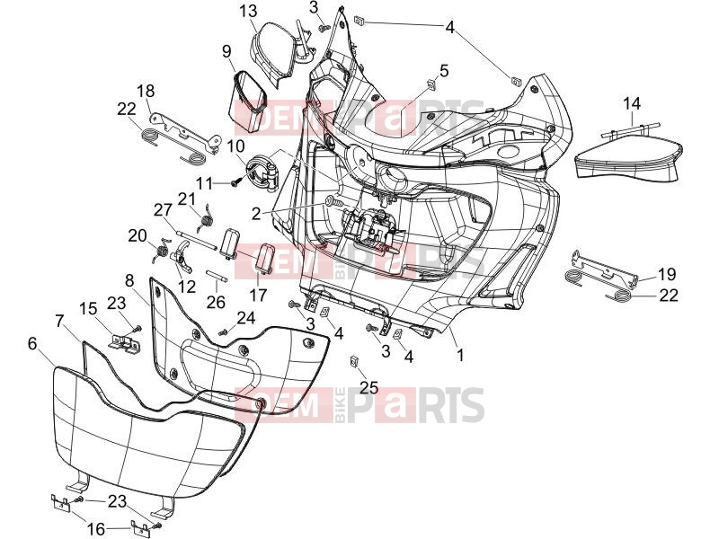 PIAGGIO X9 250 Evolution Frame - Plastic parts - Coachwork » Front glove-box - Knee-guard panel
