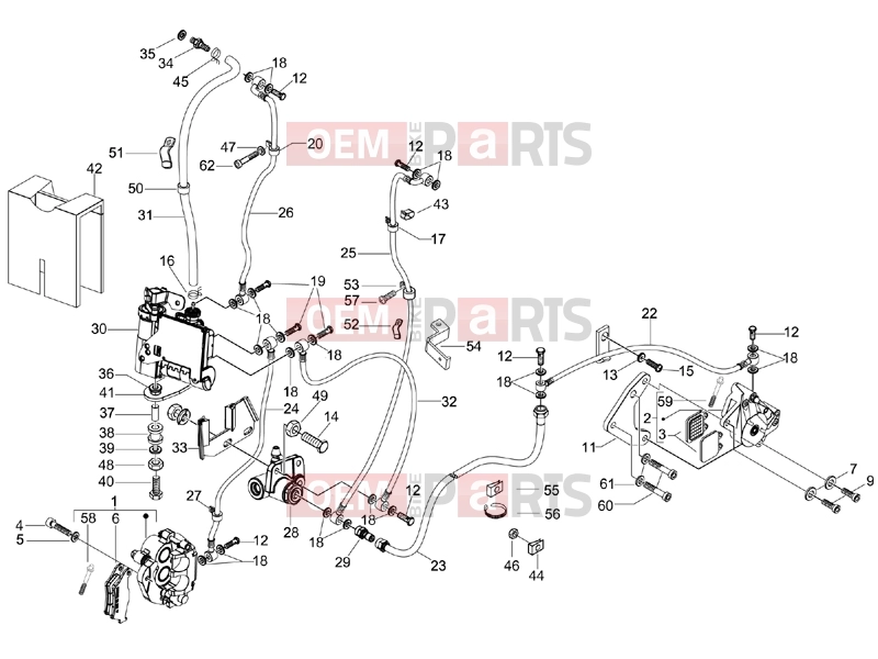 Braking system - Transmissions » Brakes pipes - Calipers - Piaggio X9 500 Evolution ABS 2007