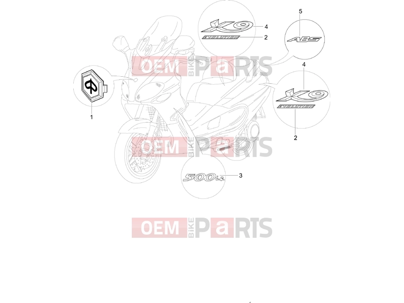 PIAGGIO X9 500 Evolution ABS Frame - Plastic parts - Coachwork » Plates - Emblems