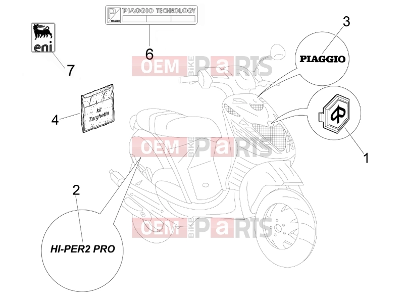 Frame - Plastic parts - Coachwork » Plates - Emblems - Piaggio Zip 50 SP 2011