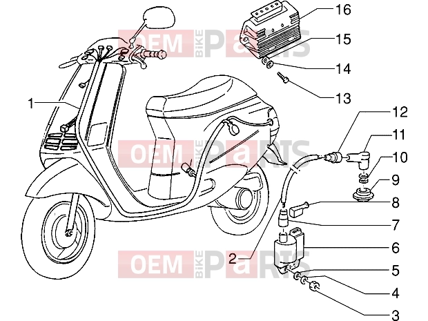 PIAGGIO Electrical system » Cable harness-Regulator-H.T. Coil