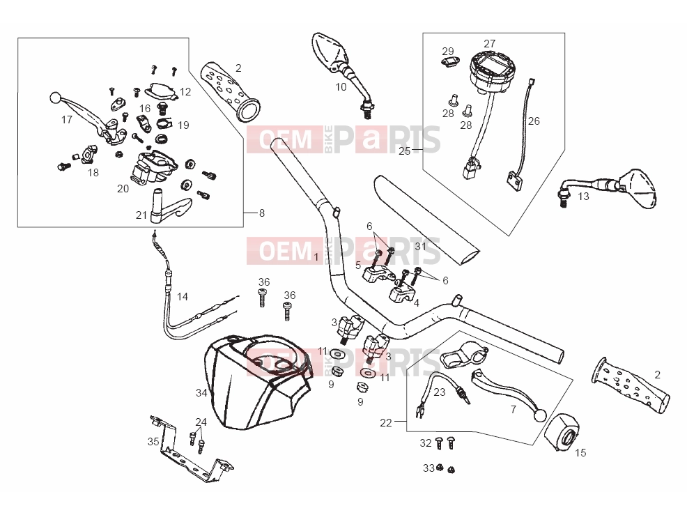 Tables » Handlebar - Controls - Derbi QUAD DFW 50 2005