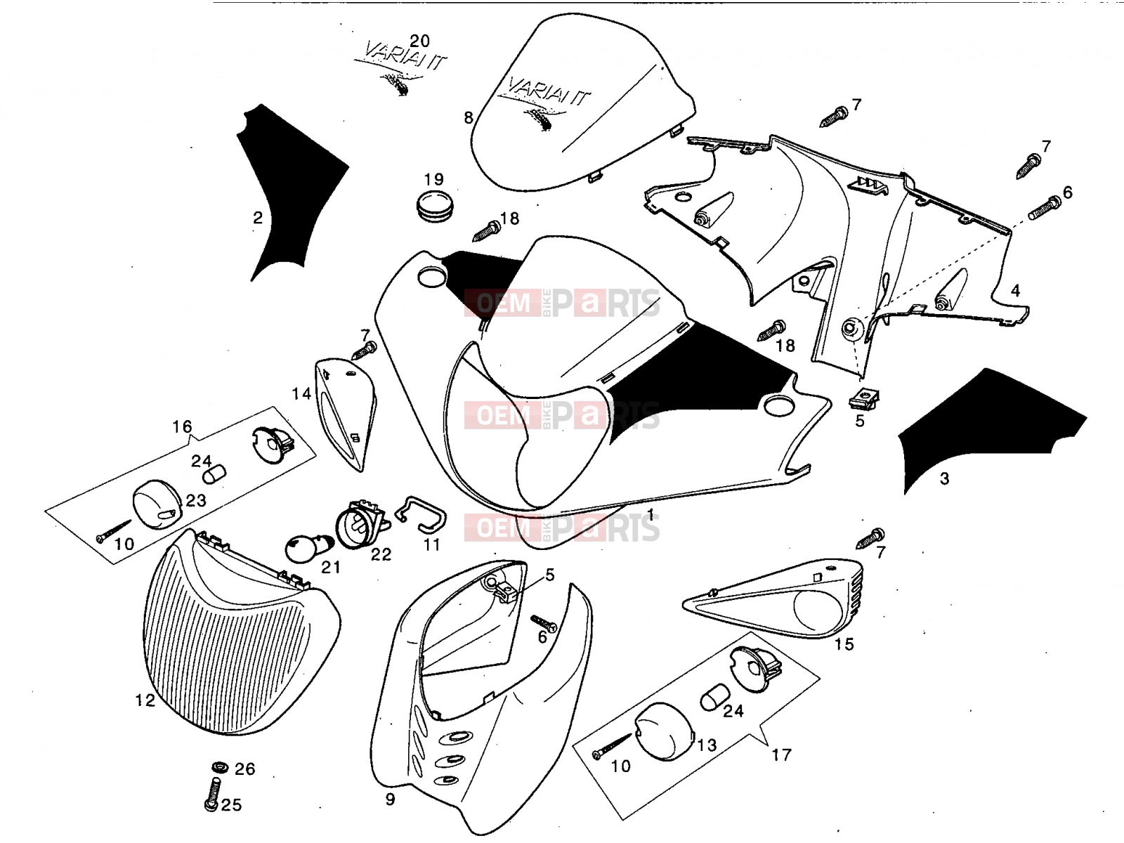 Tables » Front lights - Derbi Variant Courier 50 2000