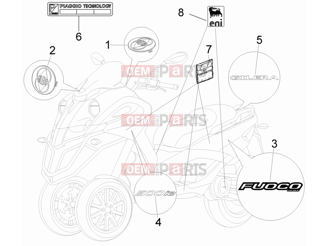 Frame - Plastic parts - Coachwork » Plates - Emblems - Gilera Fuoco 500 2008