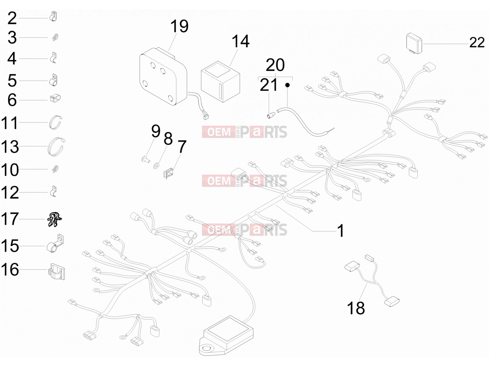 Electrical system » Main cable harness - Gilera Nexus 500 2011