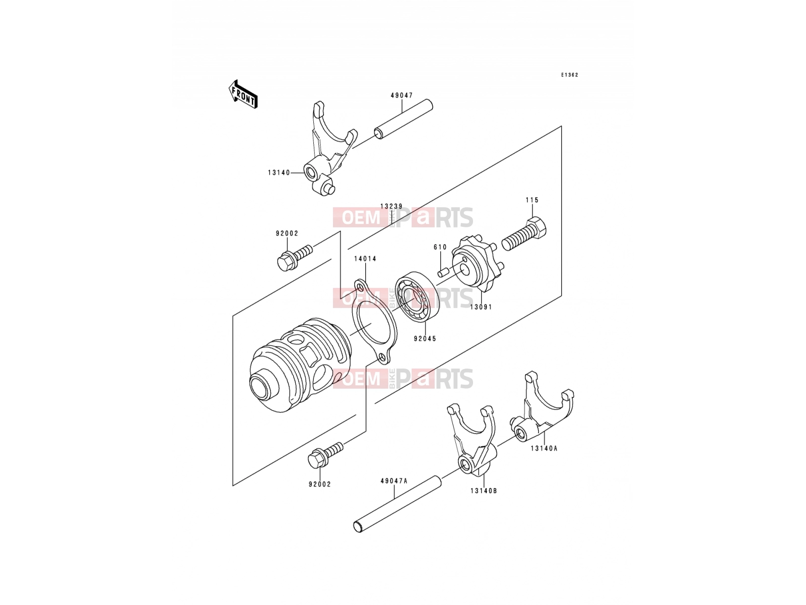Change Drum/Shift Fork - Kawasaki KDX200 (KDX200-E4) 1992