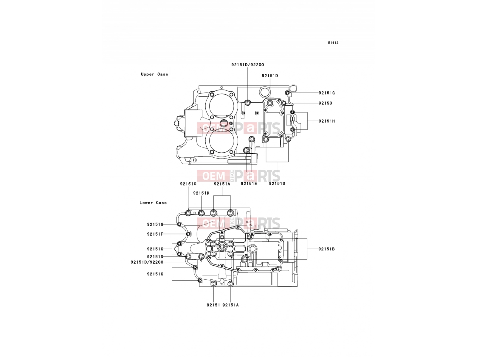 Crankcase Bolt Pattern - Kawasaki W650 (EJ650-C5) 2003