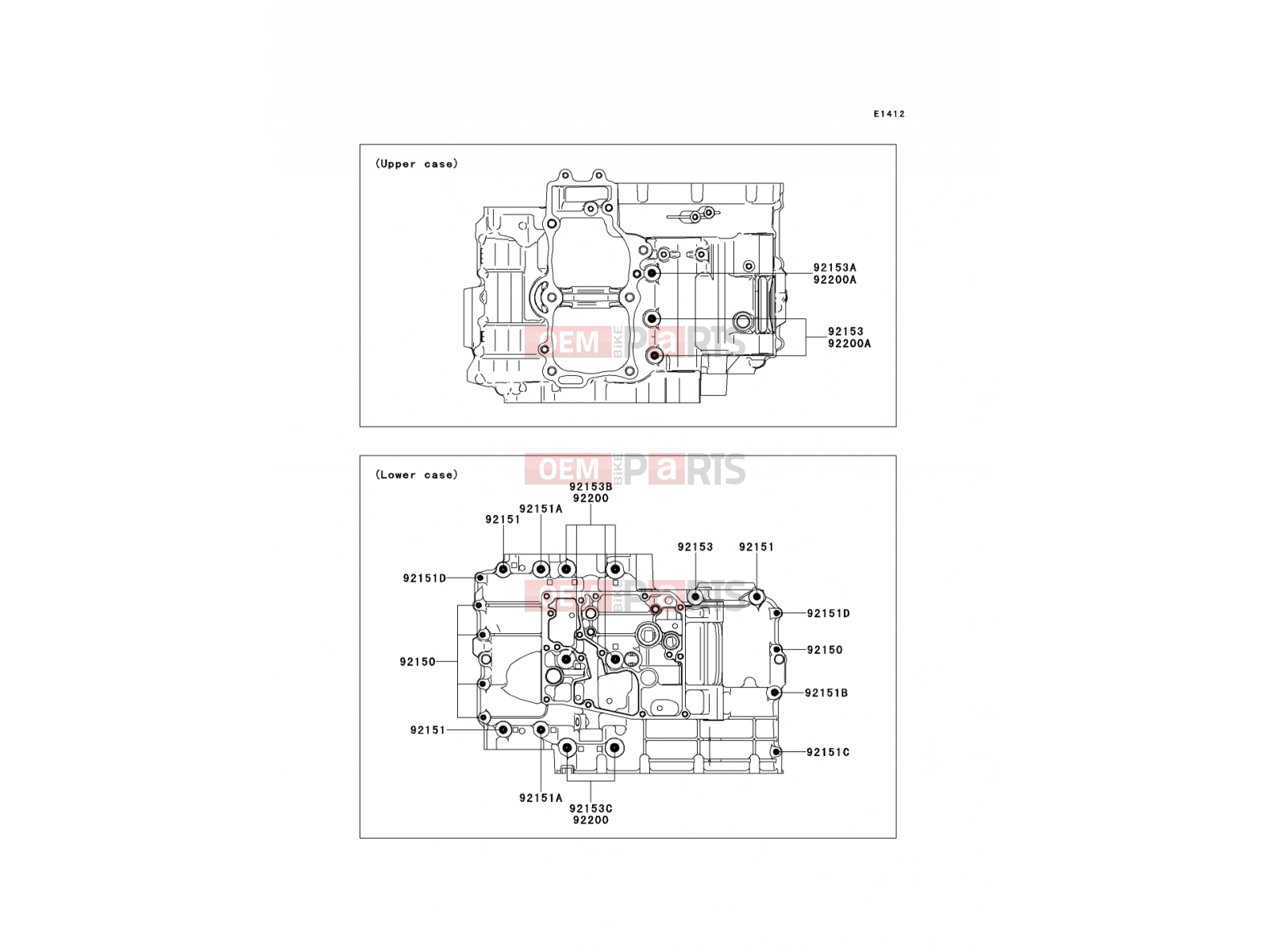 Crankcase Bolt Pattern - Kawasaki ER-6f ABS (EX650D9F) 2009