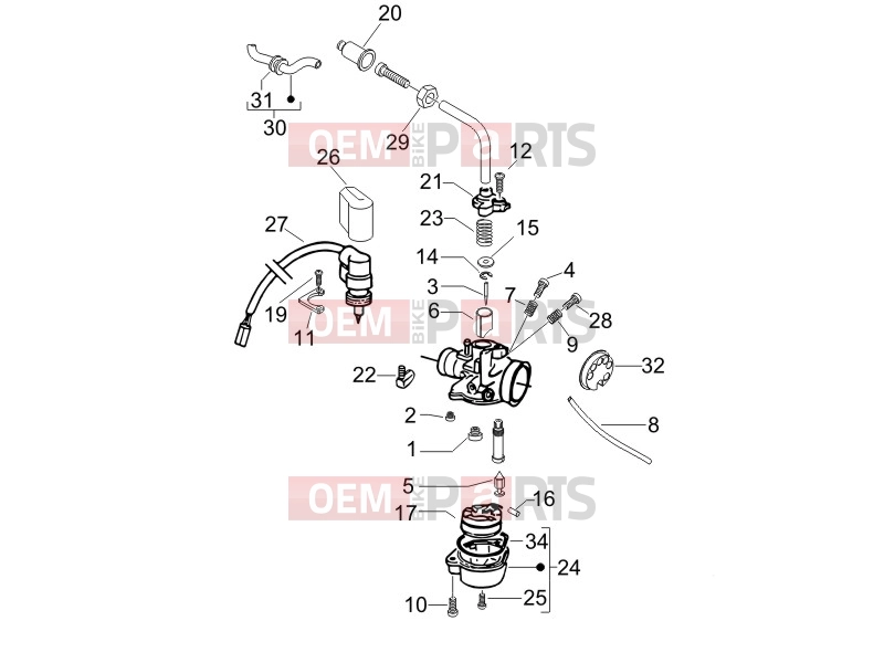 PIAGGIO Fly 50 2T Engine » Carburetor's components