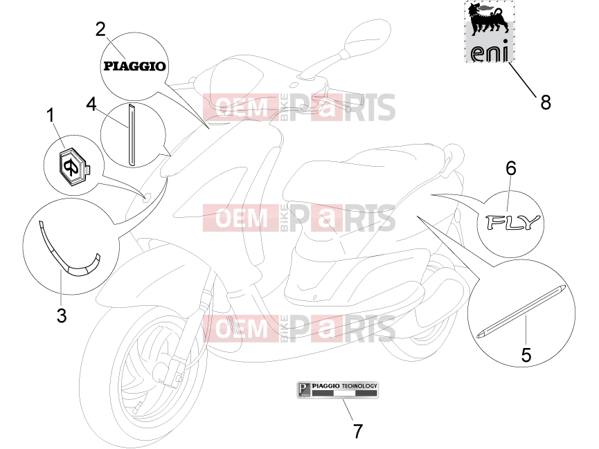 Frame - Plastic parts - Coachwork » Plates - Emblems - Piaggio Fly 50 2T 2014