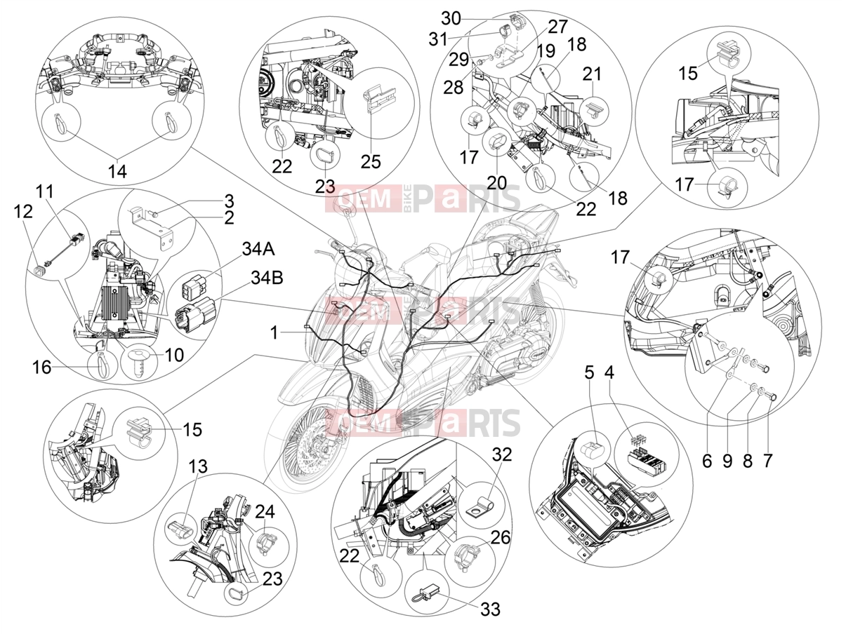 Electrical system » Main cable harness - Piaggio Beverly 300 IE ABS 2020