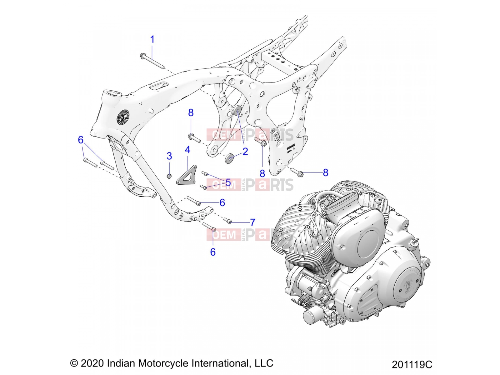 INDIAN 2021 SPRINGFIELD 111 (R01) (N21THAAA) ENGINE » ENGINE, ENGINE MOUNTING - ALL OPTIONS (201119C)