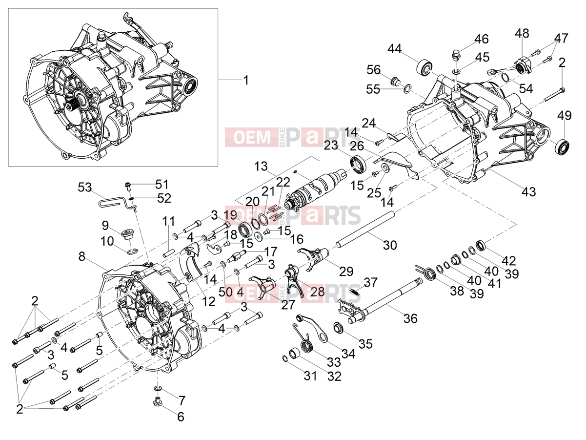 MOTOGUZZI V85 TT Strada E5+ (EU) Engine » Gear box / Selector / Shift cam