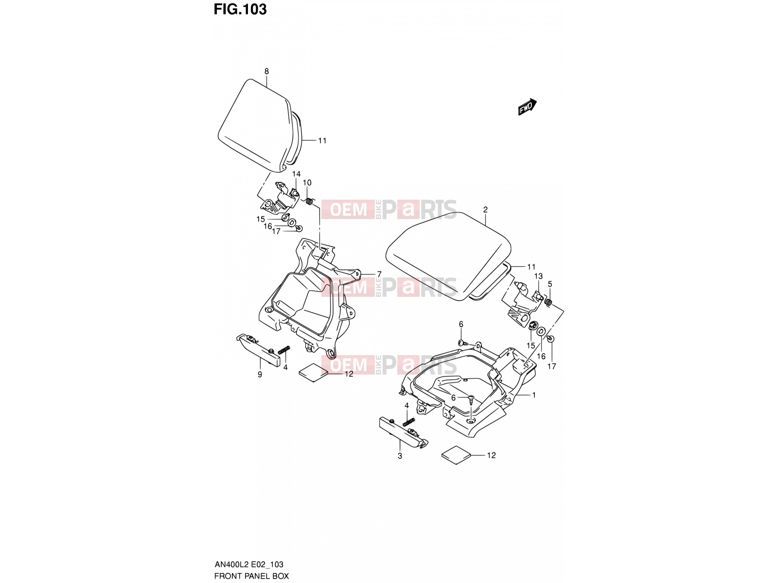 SUZUKI AN400A L2 (2012) Burgman 400 (E19, E24) 103 - FRONT PANEL BOX