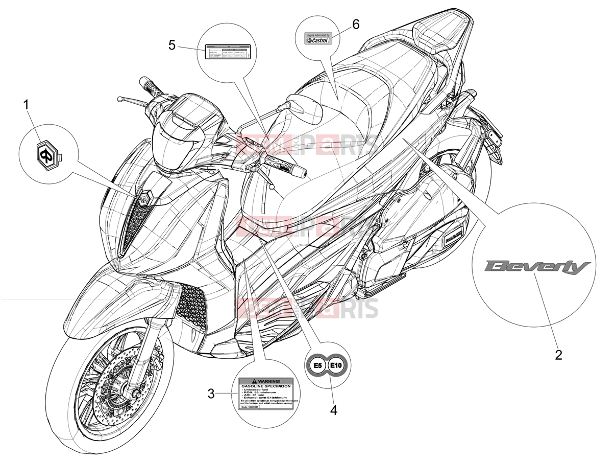PIAGGIO Beverly 400 Deep Black E5 (EU) Frame - Plastic parts - Coachwork » Plates - Emblems