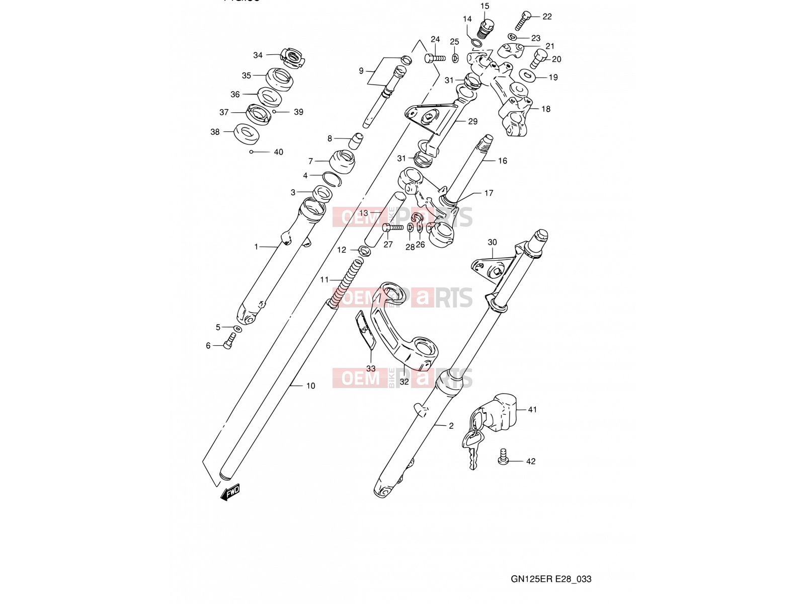 33 - FRONT FORK - Suzuki GN125E P (1993) (E03,E28,E33)