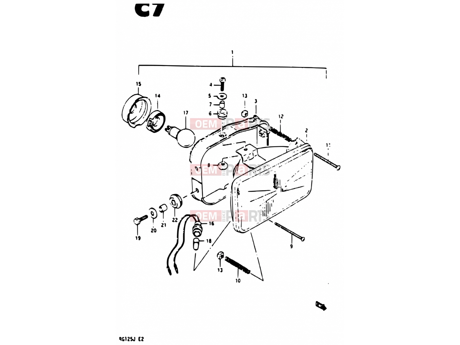 19 - HEADLAMP (E02, E04, E15, E17, E18, E21, E53) - Suzuki RG125A / RG125B J (1988) Gamma