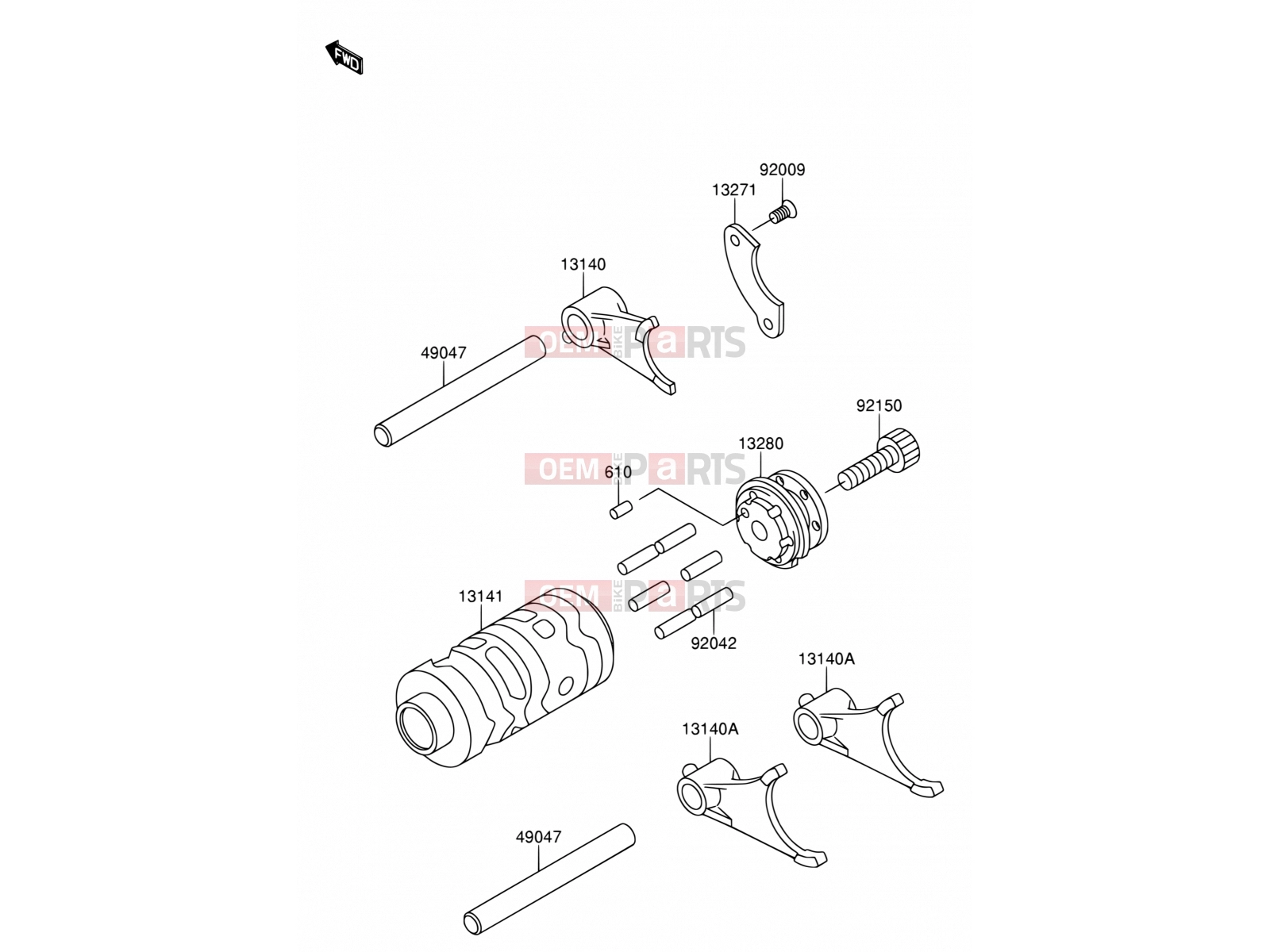8 - GEAR CHANGE DRUM/SHIFT FORK - Suzuki RM65 K5 (2005) (E28)