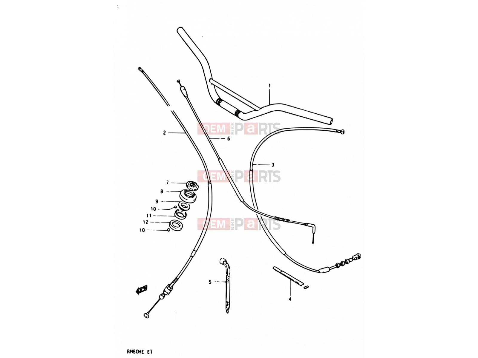 SUZUKI RM80H E (1984) 30 - HANDLEBAR - CONTROL CABLE