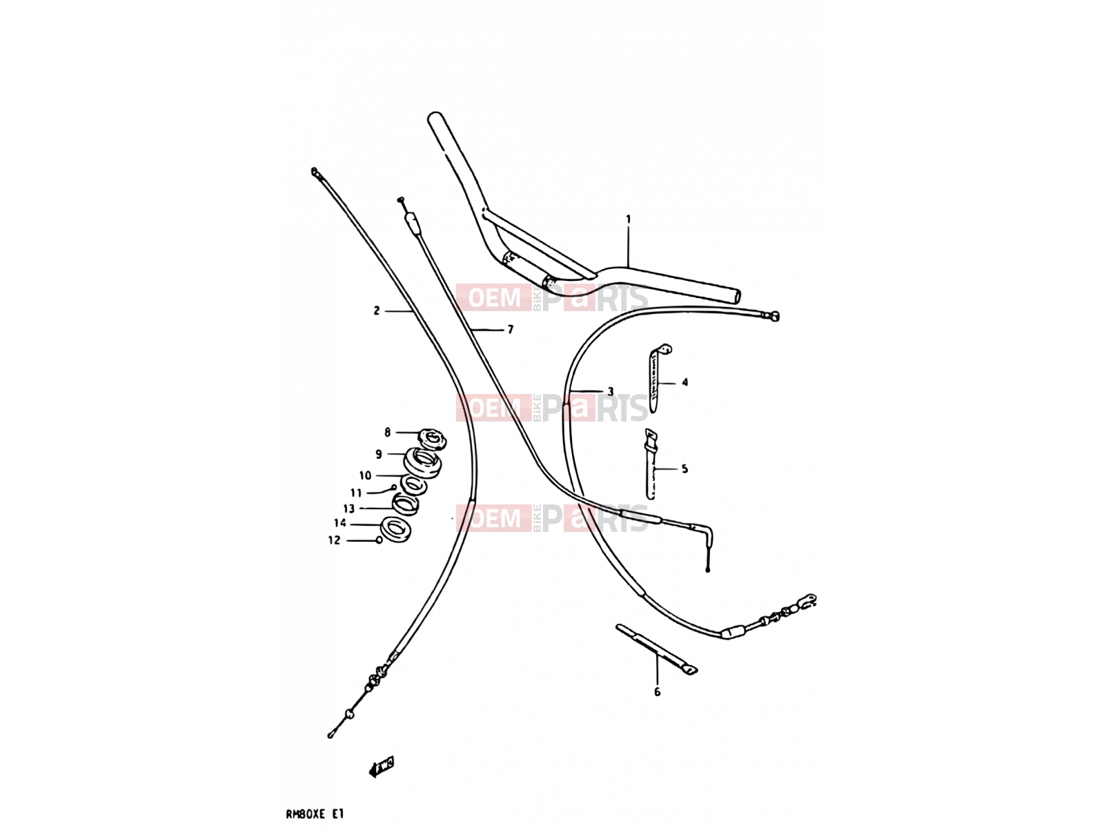 SUZUKI RM80X E (1984) 30 - HANDLEBAR - CONTROL CABLE