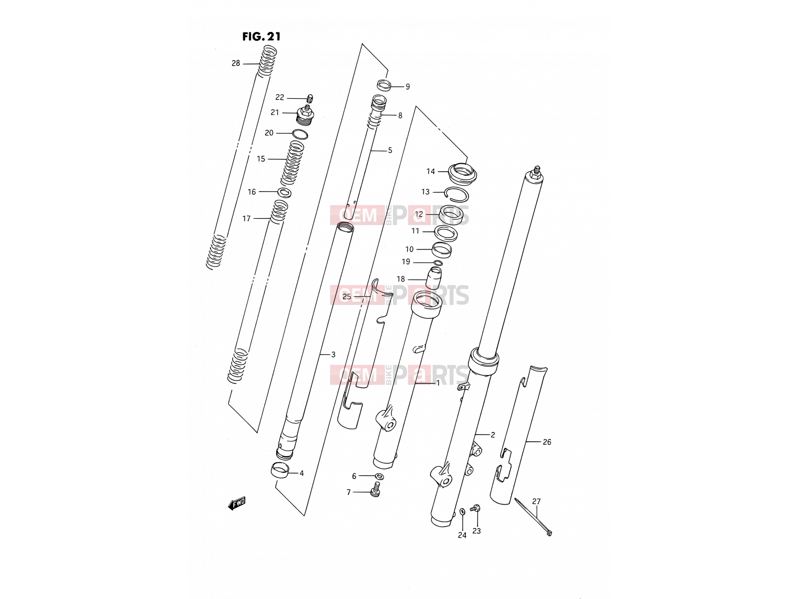21 - FRONT FORK (MODEL G/H) - Suzuki RM80 H (1987) (E01)