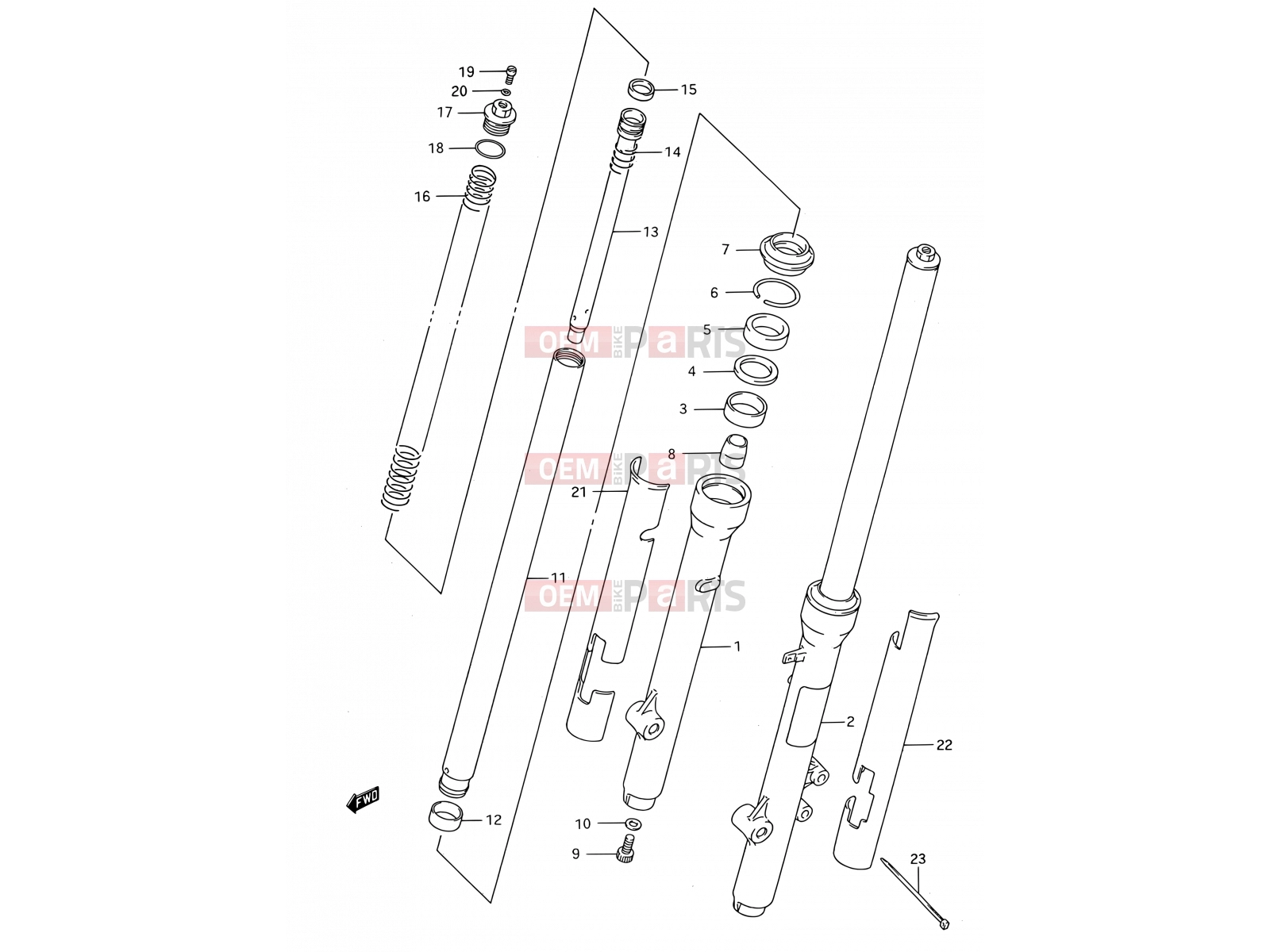23C - FRONT FORK (MODEL S) - Suzuki RM80 S (1995) (E03,E28,E33)